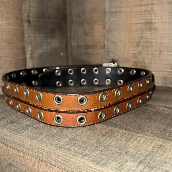 Brown Leather Belt with Metal Accents - Picture 5 of 8